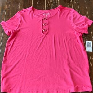torrid Bright Pink Short Sleeve Top with Silver O-Ring Accents